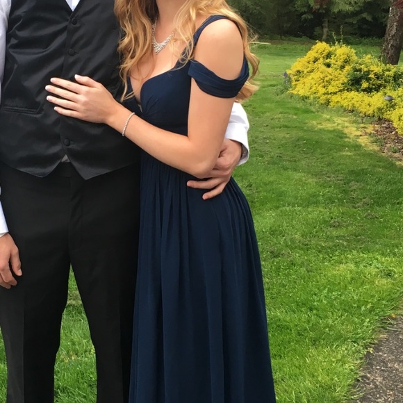 Full Length Blue off the Shoulder Prom Dress - Picture 3 of 3